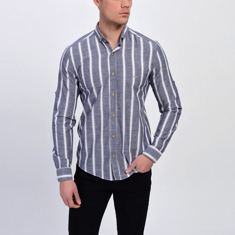 Woven Button Down Shirt // Navy Blue (S)