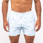 Palm Stripes Classics Swim Trunks // Light Blue (S)