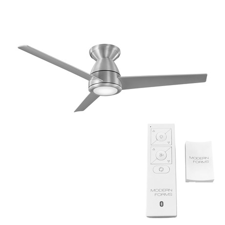 Tip Top // Indoor + Outdoor 3-Blade Smart Flush Mount Ceiling Fan + LED Light Kit + Remote Control + Wall Cradle (Brushed Aluminum)