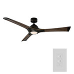 Woody // Indoor + Outdoor 3-Blade Smart Ceiling Fan + LED Light Kit + Wall Control (Oil Rubbed Bronze Dark Walnut)