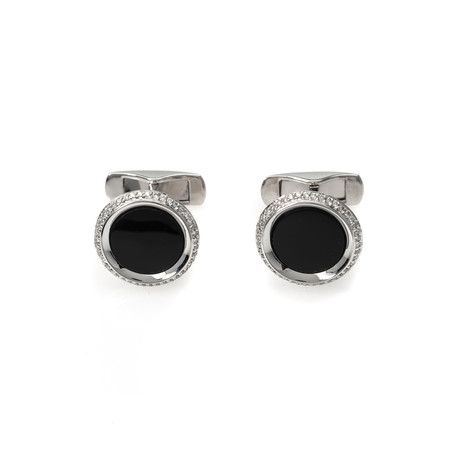 Crivelli 18k White Gold Diamond + Onyx Cufflinks