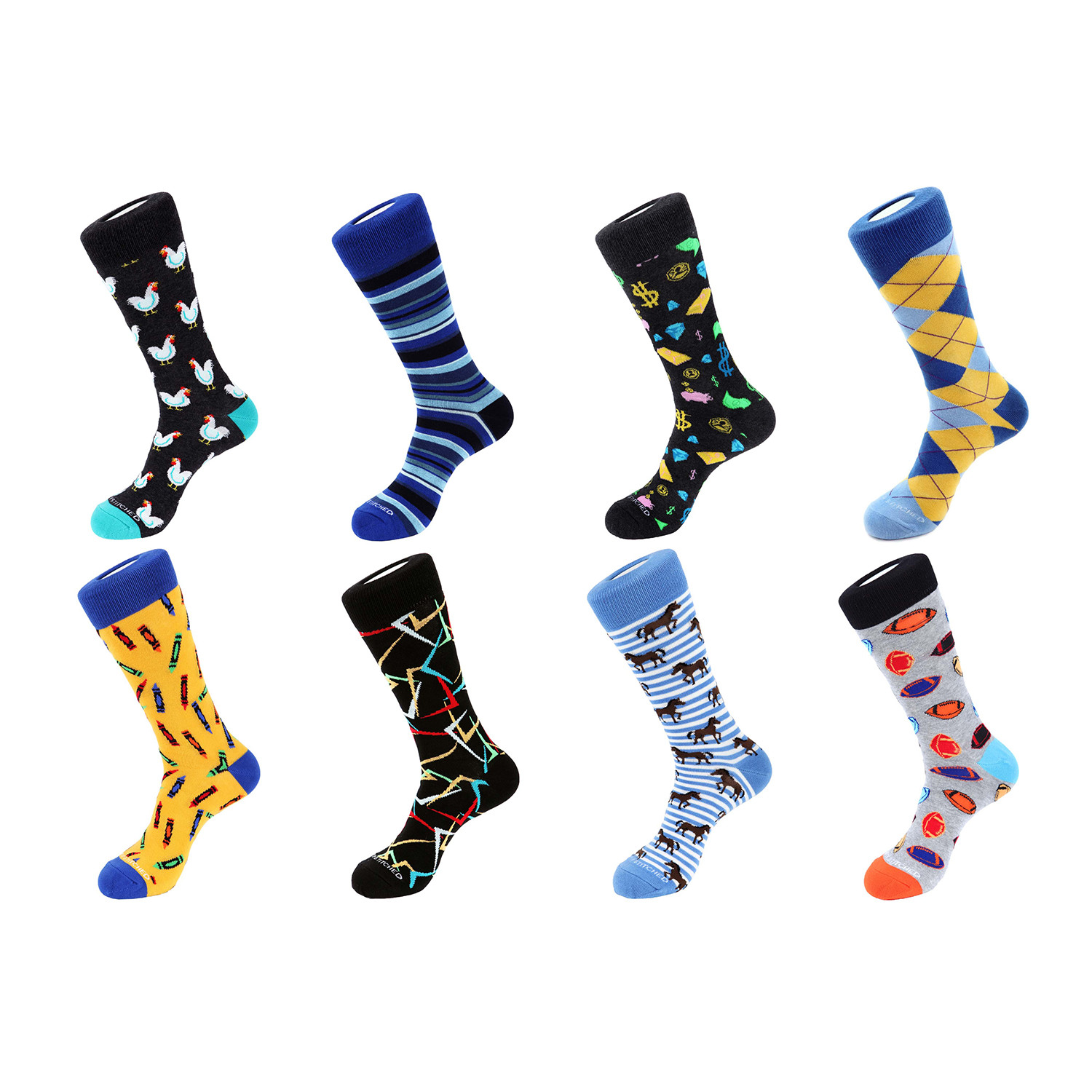 Crew Sock Combo Set // Chandler // 8 Pack Unsimply Stitched Touch
