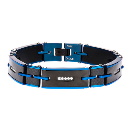 Solid Carbon Graphite + CZ Stone Link Bracelet // Blue + Clear