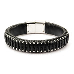 Leather + Steel Ball Edge Bracelet // Black