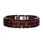 Dante Steel Matte Carbon Fiber + Link Sizeable Bracelet // Black + Red