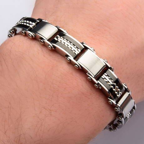 Double Sided Stainless Steel Plated Reversible Bracelet // Black