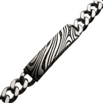 Damascus Steel + Steel Curb Chain Bracelet // Black