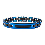 Solid Carbon Graphite + Mesh ID Link Bracelet // Blue + Black