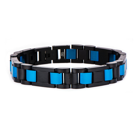 Stainless Steel Link Bracelet // Black + Blue