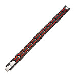 Dante Steel Matte Carbon Fiber + Link Sizeable Bracelet // Black + Red