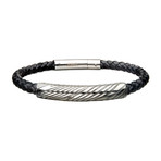 Damascus Steel + Leather Bracelet // Black + Black