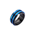 Stainless Steel Layer Ring // Blue + Black (Size 12)