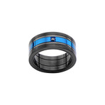 Stainless Steel + CZ Stripe Ring // Blue + Black (Size 10)