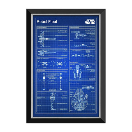 Rebel Fleet + Millennium Falcon Blueprints // Framed Canvas
