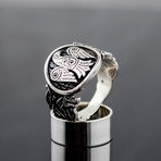 Raven Silver Ring with Wolf Ornament (10.5)