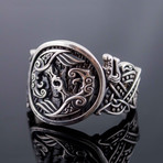 Odin Raven Ring with Wolf Ornament // Silver (11)