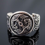 Odin Raven Ring with Wolf Ornament // Silver (11)