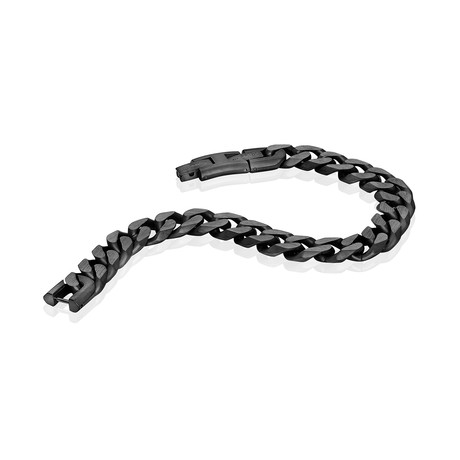 Stainless Steel Matte Center + Polished Edge Curb Link Bracelet // 8mm // Black