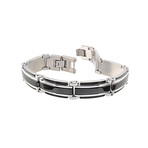 Stainless Steel Striped Polished Bracelet // Black