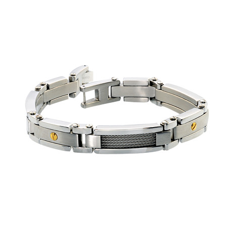 Stainless Steel Cable + Gold Screws Bracelet // Gold Plating
