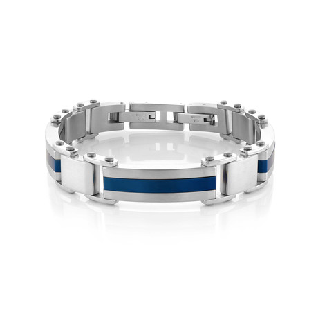 Stainless Steel Center Link Bracelet // Blue
