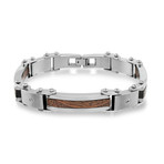 Stainless Steel Wood Inlay Bracelet // 14mm // Silver