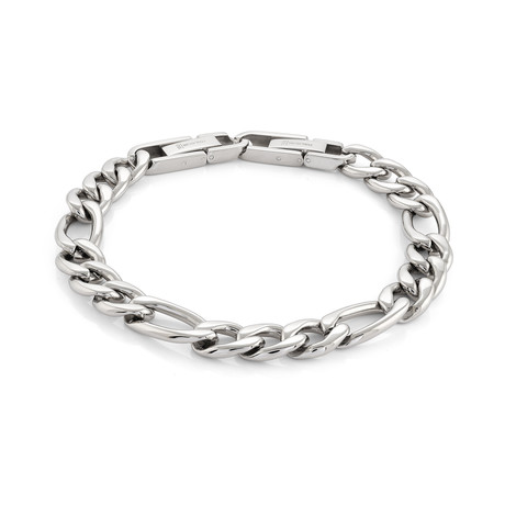 Stainless Steel Figaro Link Bracelet // 9.5mm // Silver