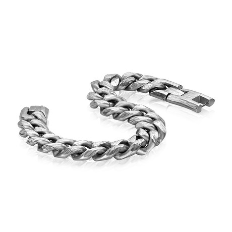 Stainless Steel Textured Matte Diamond Cut Bracelet // 11mm // Silver