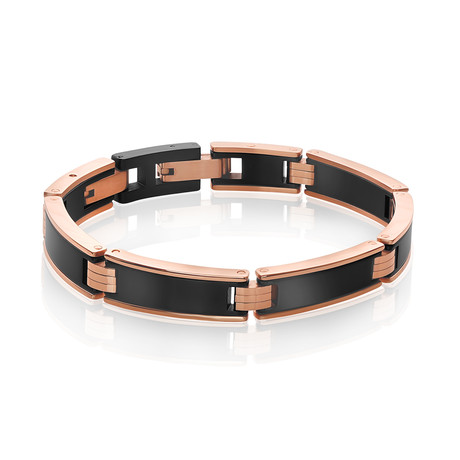 Stainless Steel Link Bracelet // Black + Rose Gold Plating