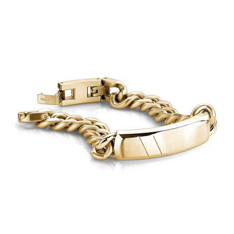 Stainless Steel ID Plate Curb Link Bracelet // Gold Plating