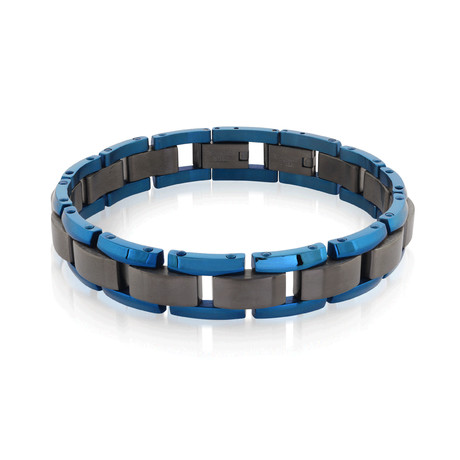 Stainless Steel Center Link Bracelet // Black + Blue