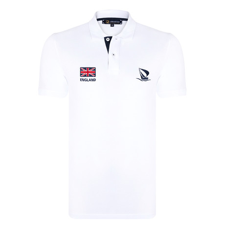 England Flag Embroidered Polo Shirt // White (S)