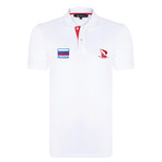 Russia Flag Embroidered Polo Shirt // White (3XL)