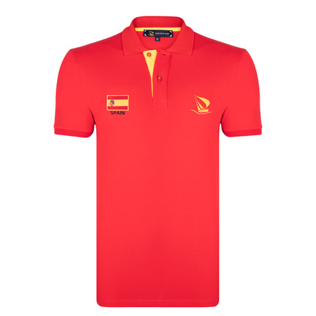 Spain Flag Embroidered Polo Shirt // Red (S)