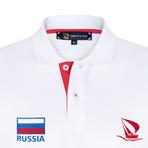 Russia Flag Embroidered Polo Shirt // White (3XL)