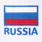 Russia Flag Embroidered Polo Shirt // White (3XL)