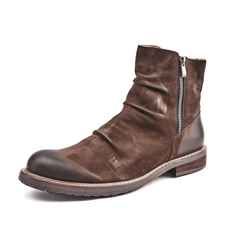 Aged-Effect Leather Boots // Brown (Euro: 38)