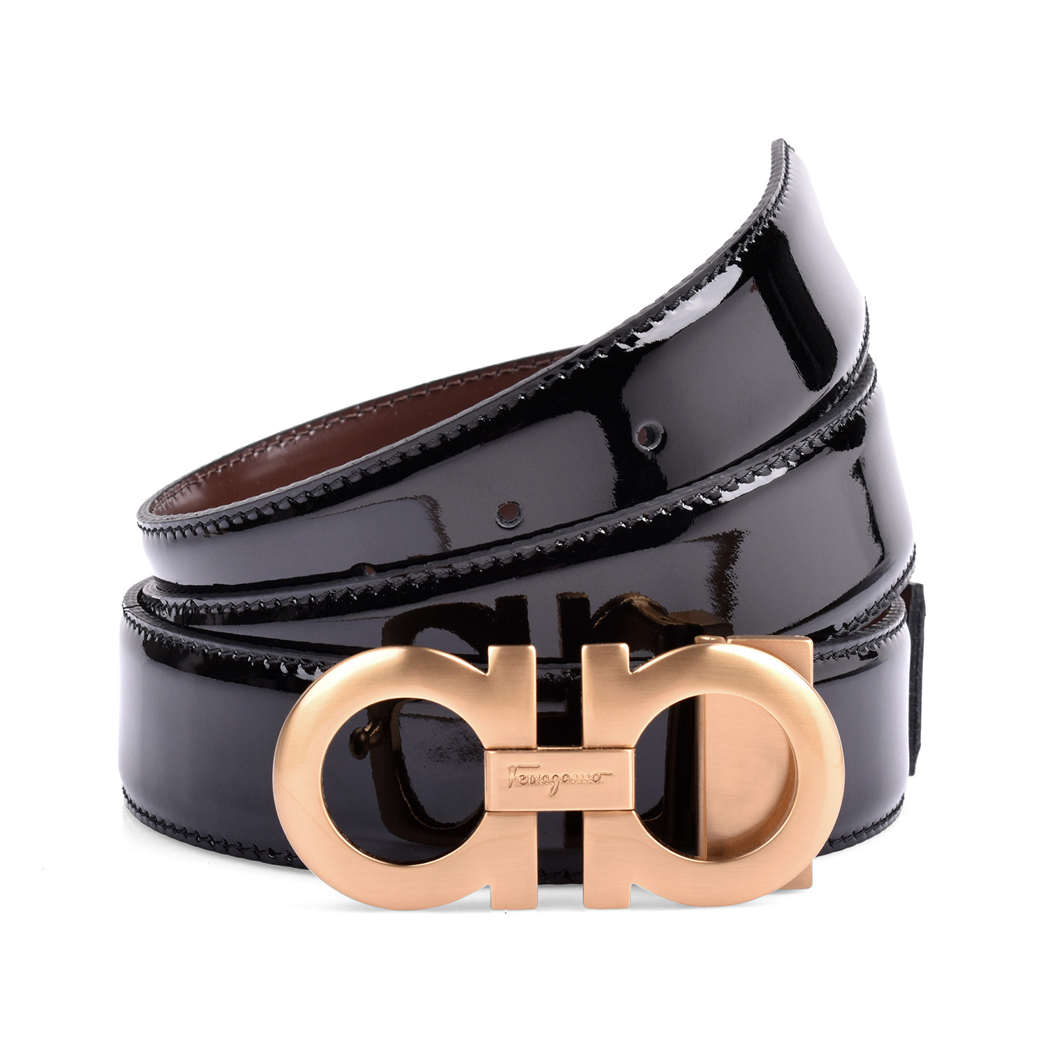 Monogram Patent Leather Belt // Black - Salvatore Ferragamo - Touch of