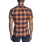 Plaid Short-Sleeve Button-Up Shirt // Orange + Navy (S)