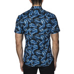 Leaf Print Short-Sleeve Shirt // Black + Blue (L)