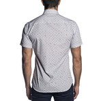 Dot Print Short-Sleeve Button-Up Shirt // White + Blue (S)