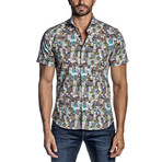 Short-Sleeve Button-Up Shirt // White + Multicolor (S)