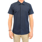 Foster Short Sleeve Button Up // Navy Linen (L)
