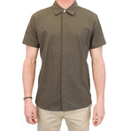 Foster Short Sleeve Button Up // Olive Linen (L)