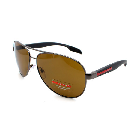 Men's PS53PS-5AV5Y1 Aviator Polarized Sunglasses // Brown
