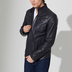 Suluova Leather Jacket // Navy Blue (S)