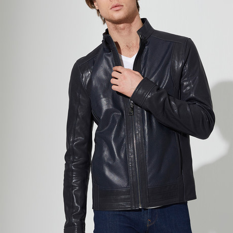 Ayvalik Leather Jacket // Navy Blue (S)