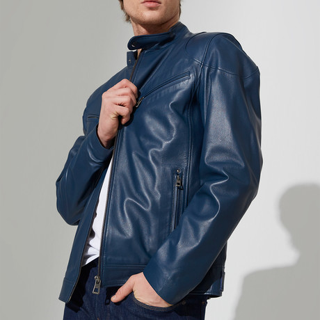 Kozlu Leather Jacket // Dark Blue (S)