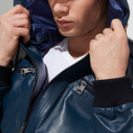 Dilovasi Leather Jacket // Dark Blue (XL)