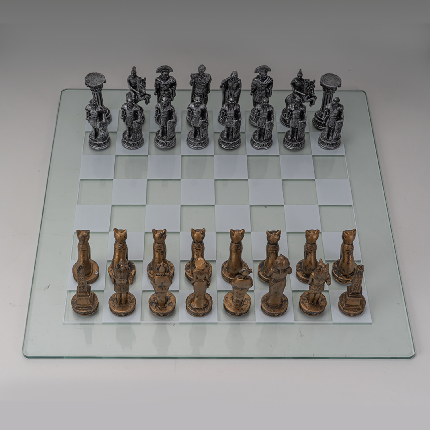 pacific trading egyptian vs roman chess set with glass board Egyptian vs roman chess set